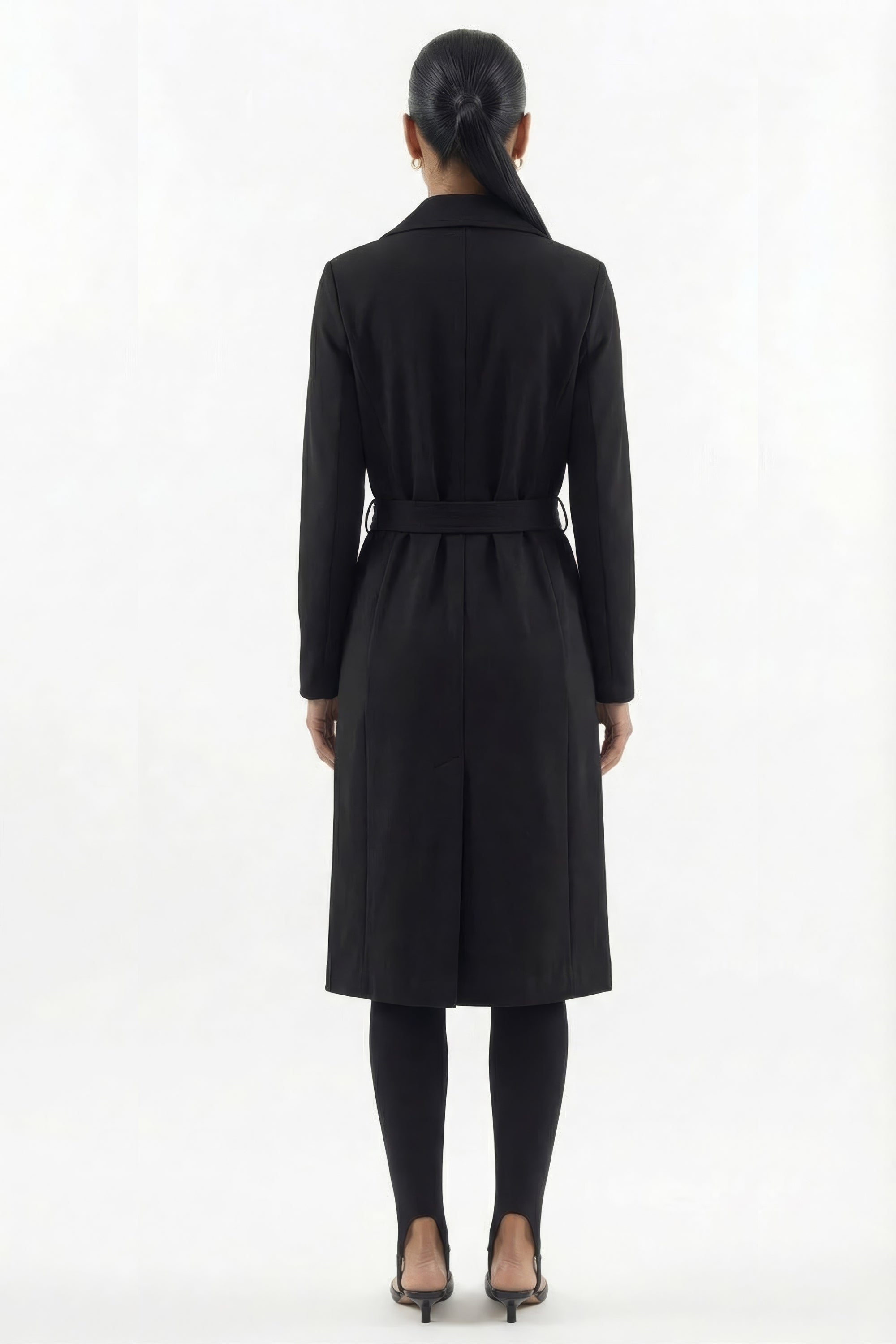 Emfique Meridian Knit Trench Back view — luxury EMF shielding coat for women
