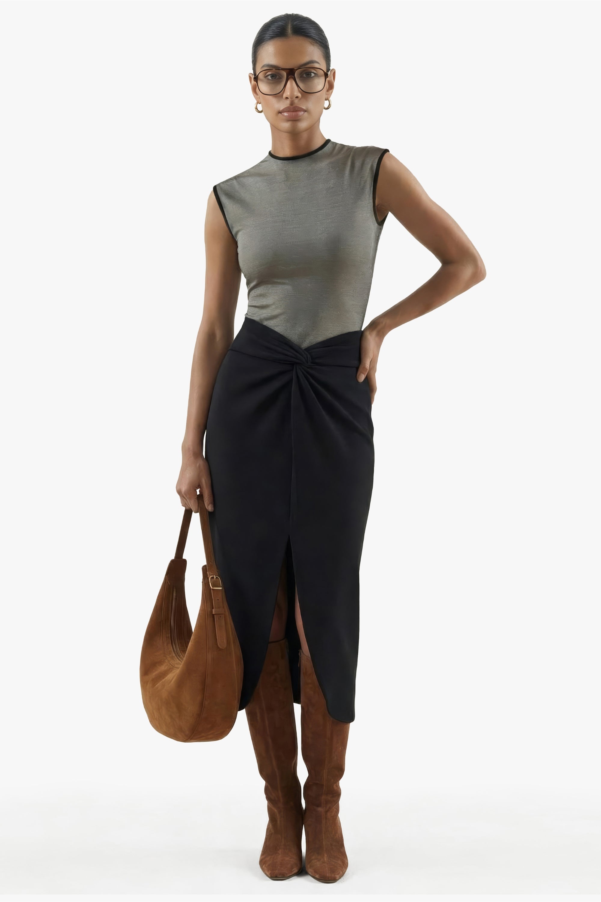 Emfique Sculptural Column Skirt — EMF protective silver fiber skirt for women