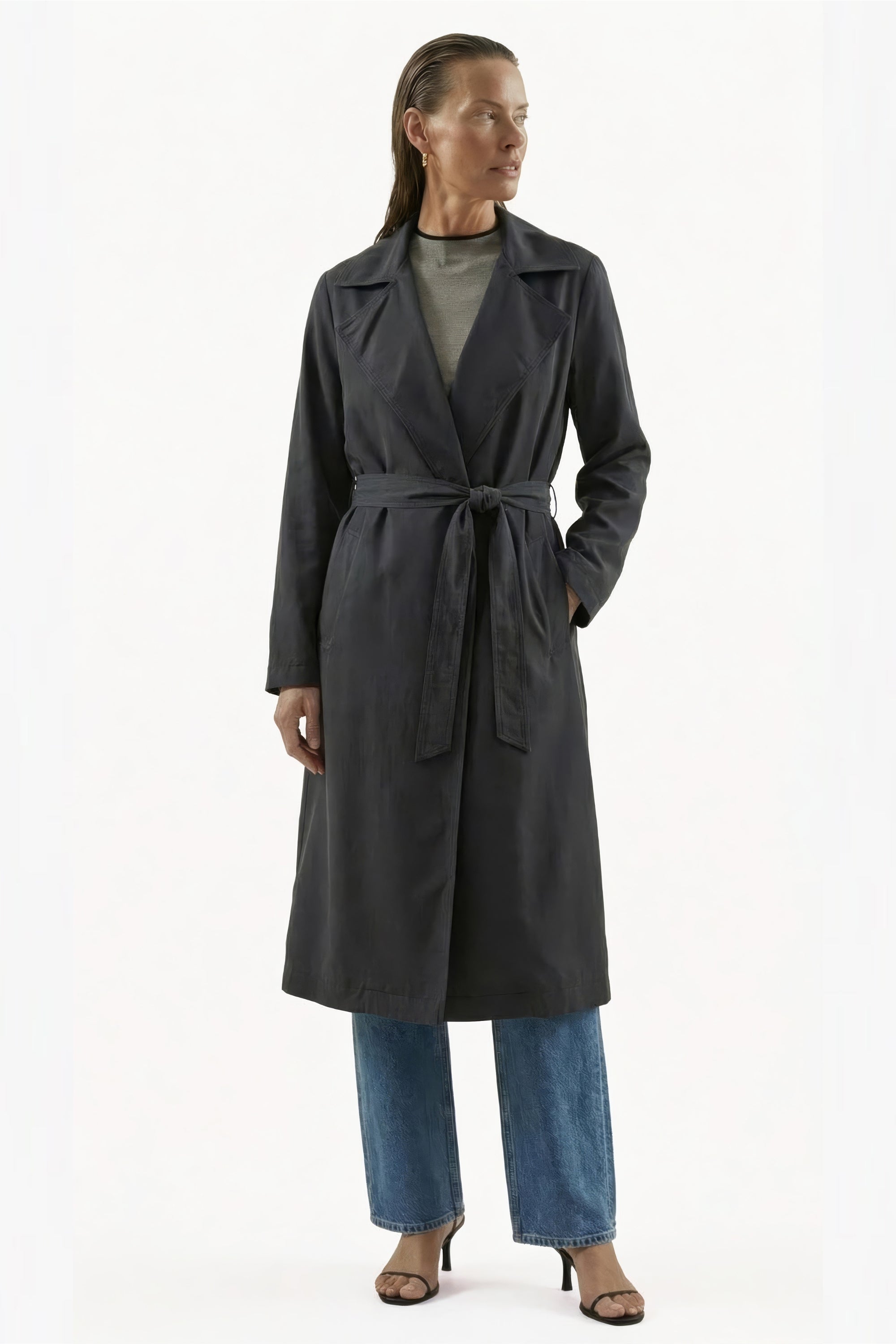 Essential Trench front view — luxury EMF shielding outerwear by Emfique